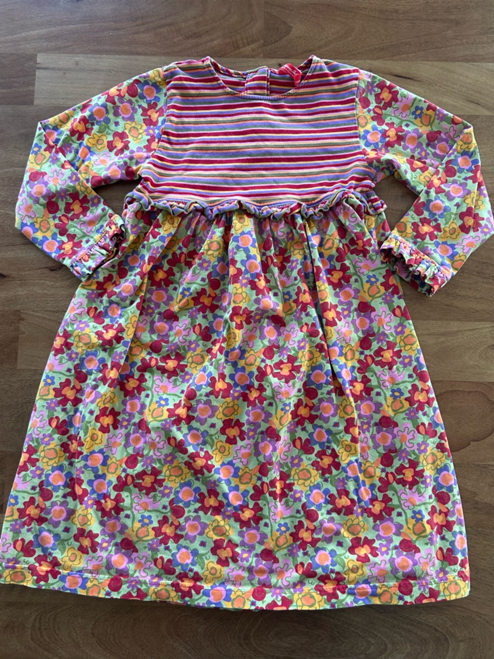 Hanna Andersson Rainbow Stripe and Floral Girls' Dress w/ Ruffles - Size 120